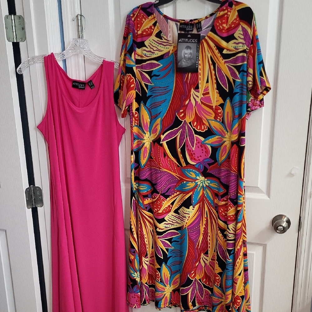 Attitudes by Renee Pink Asymmetrical Sundress & Abstract Short Sleeve Dress